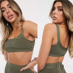 SIXTH JUNE WOMEN’S IN BANDAGE RIB CROPPED TOP GREEN SIZE SMALL